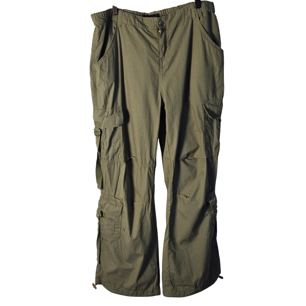 Aeropostale Womens XL Olive Green Parachute Cargo Pants Y2K Wide Leg Cotton
